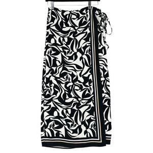 LOFT Black White Pattern Tie Closure Wrap Skirt Rayon Womens Type Size 2
